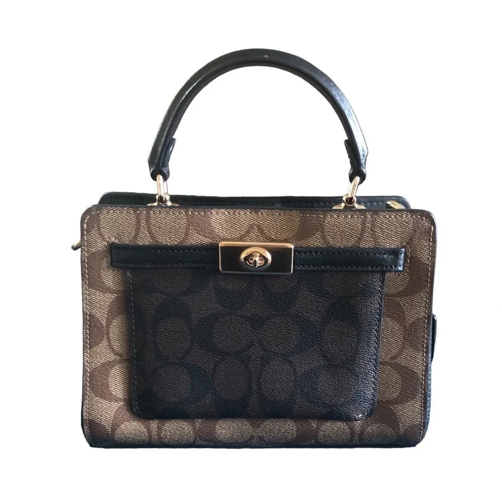 Coach Mini Lane Top Handle In Blocked Signature Canvas Pockets Leather Designer